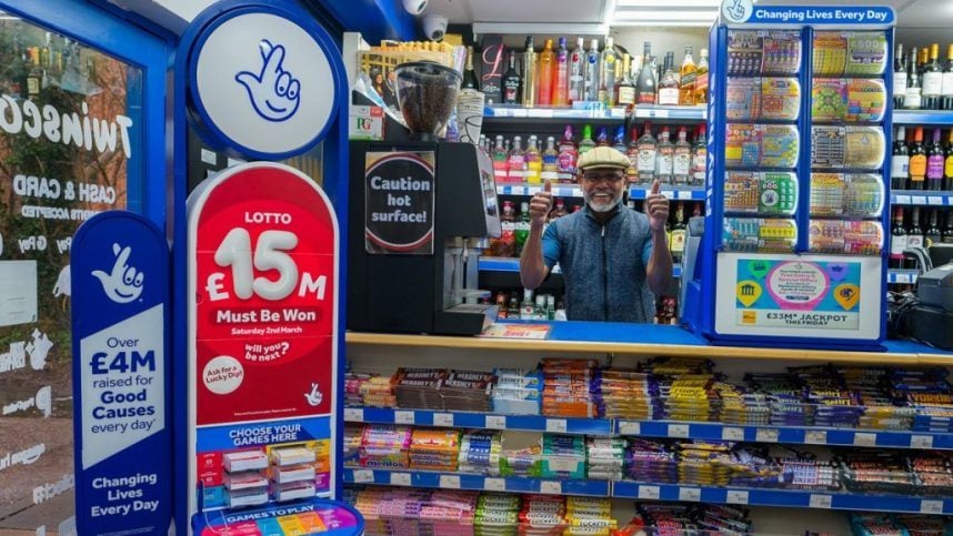 Man at lottery counter display