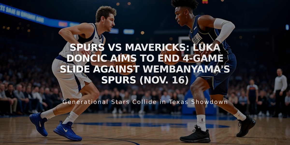 Spurs vs Mavericks: Luka Doncic Aims to End 4-Game Slide Against Wembanyama's Spurs (Nov. 16)