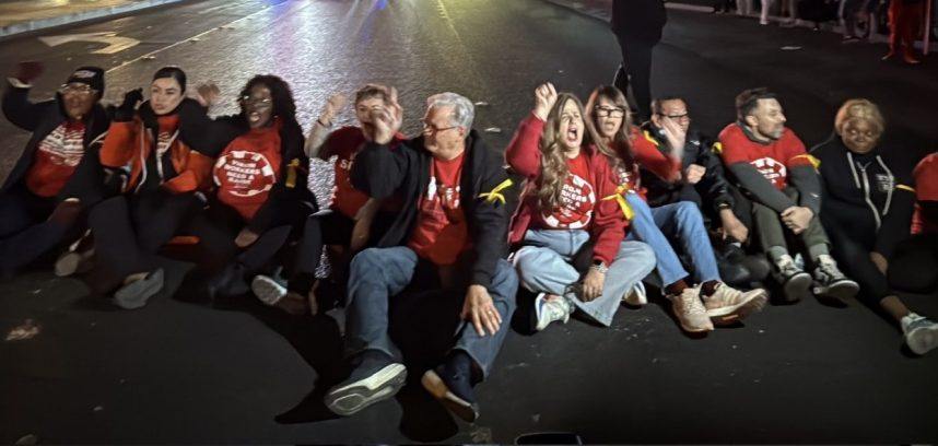 Casino workers protesting on street