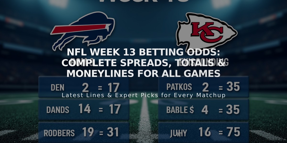 NFL Week 13 Betting Odds: Complete Spreads, Totals & Moneylines for All Games