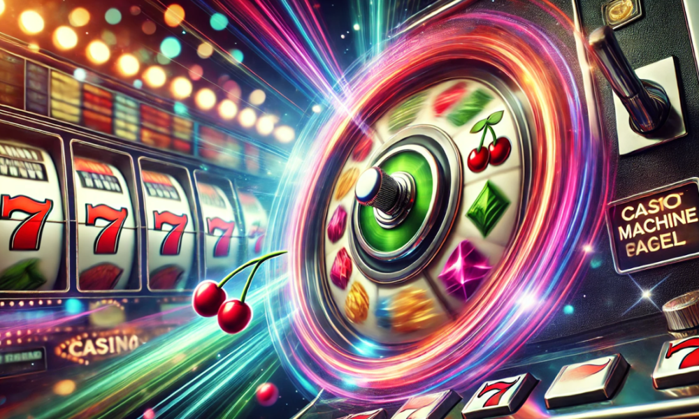 Glowing slot machine in motion