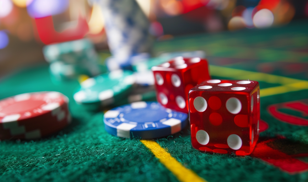 Red dice and poker chips