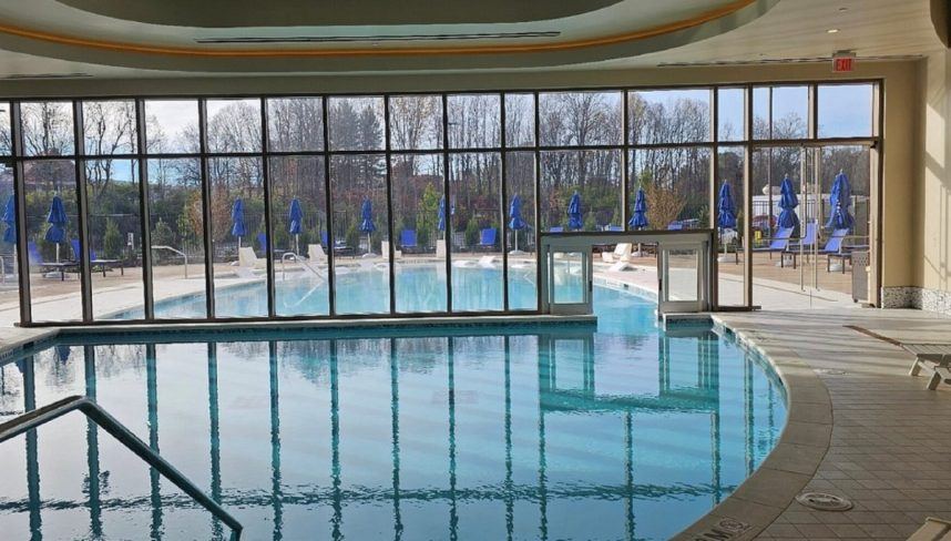 Indoor pool with glass walls