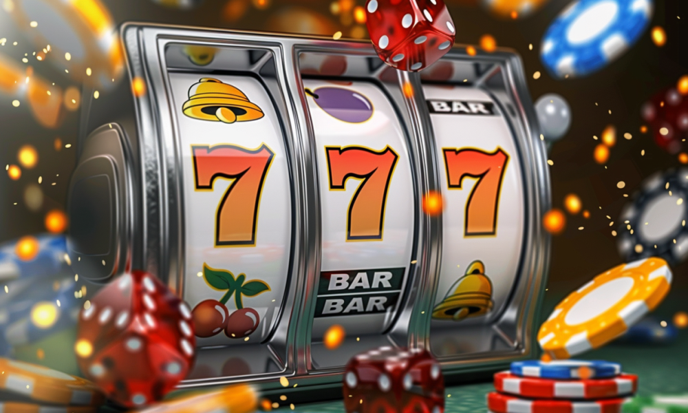 Slot machine displaying triple sevens