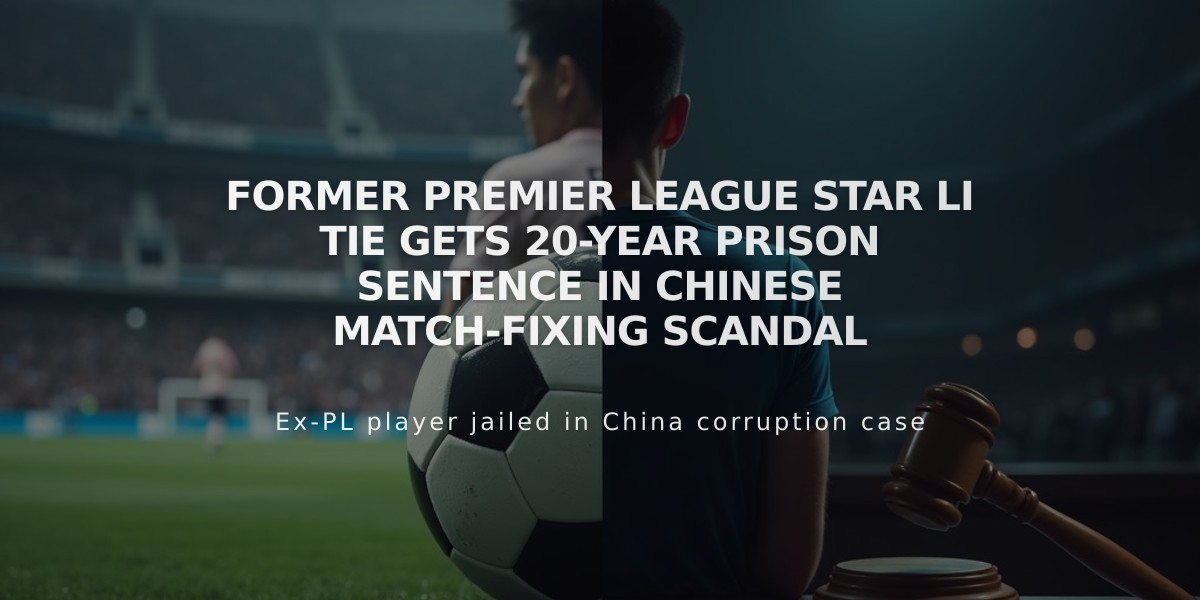 Former Premier League Star Li Tie Gets 20-Year Prison Sentence in Chinese Match-Fixing Scandal