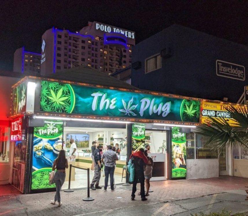 Cannabis dispensary storefront "The Plug"