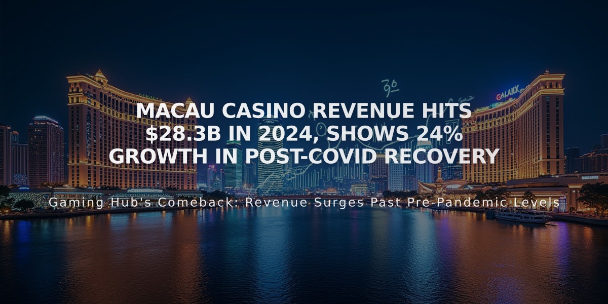 Macau Casino Revenue Hits $28.3B in 2024, Shows 24% Growth in Post-COVID Recovery