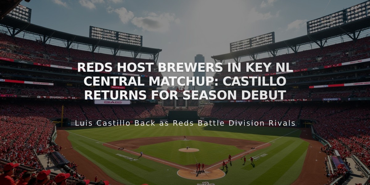 Reds Host Brewers in Key NL Central Matchup: Castillo Returns for Season Debut