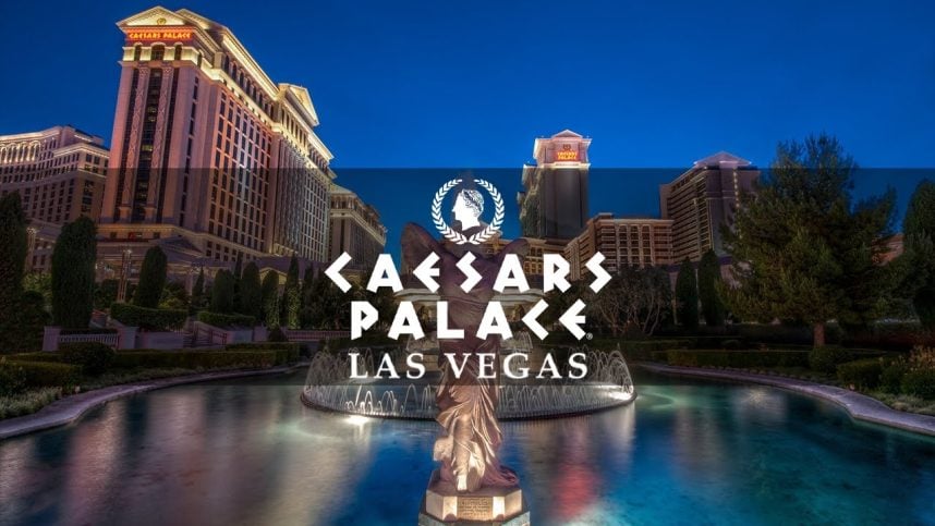 Caesars Palace casino exterior at night