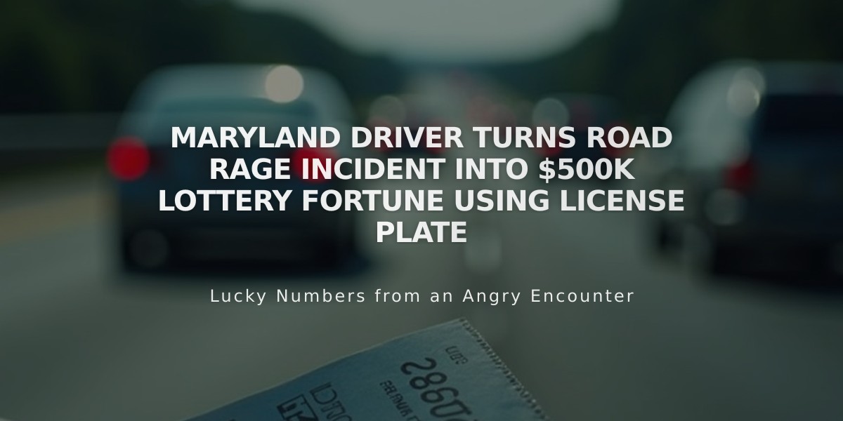 Maryland Driver Turns Road Rage Incident Into $500K Lottery Fortune Using License Plate