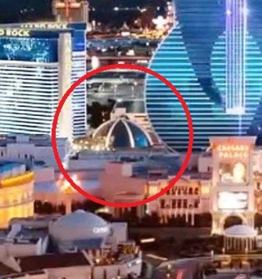 Illuminated Vegas casino atrium at night