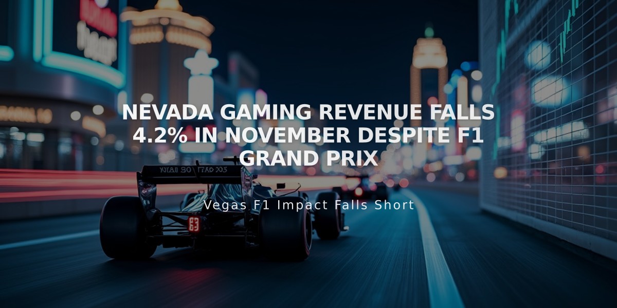 Nevada Gaming Revenue Falls 4.2% in November Despite F1 Grand Prix