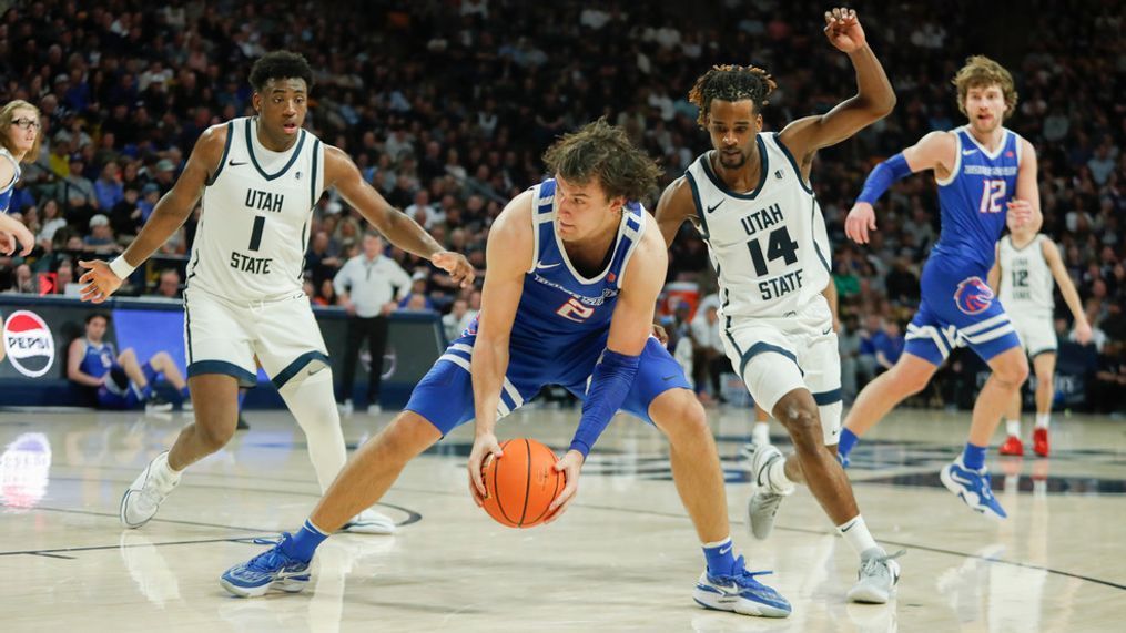 Player dribbles ball on court